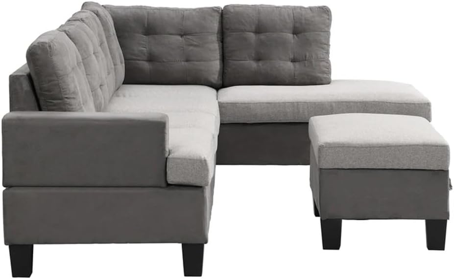 Sofa Set for Living Room with Chaise Lounge and Storage Ottoman Furniture，Interior Furniture, for,Gray