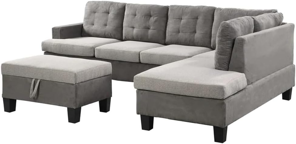 Sofa Set for Living Room with Chaise Lounge and Storage Ottoman Furniture，Interior Furniture, for,Gray
