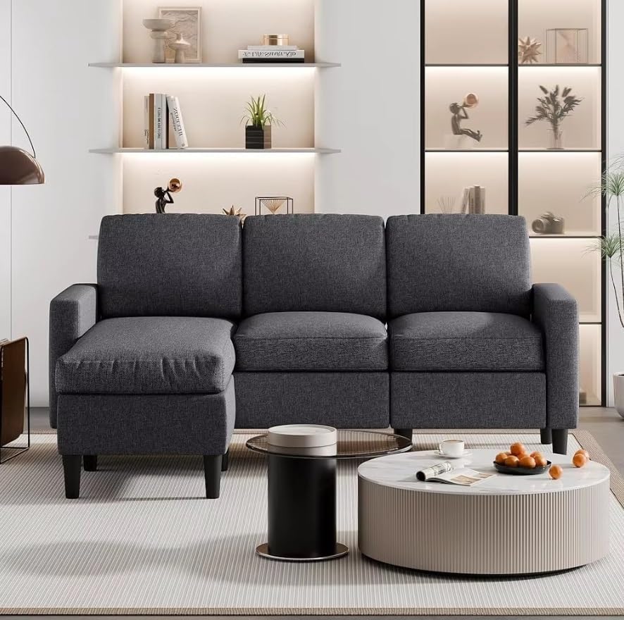 Small Sectional Couch Sofa Set L Shaped Living Room Furniture with Reversible Ottoman Comfortable Fabric Design
