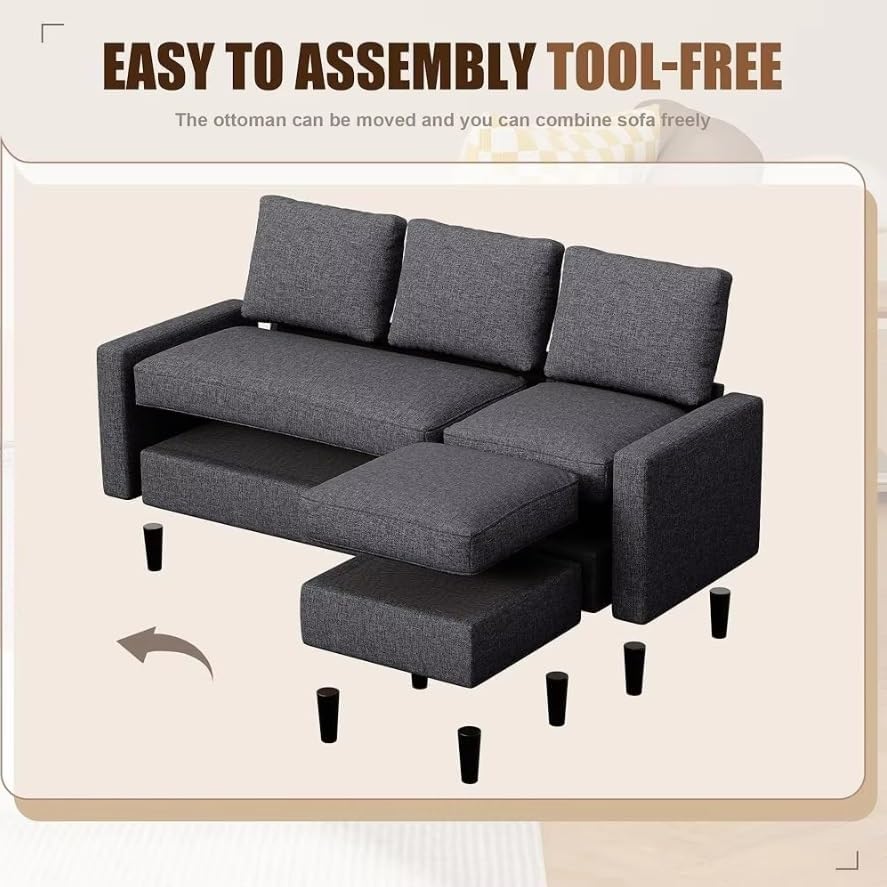 Small Sectional Couch Sofa Set L Shaped Living Room Furniture with Reversible Ottoman Comfortable Fabric Design